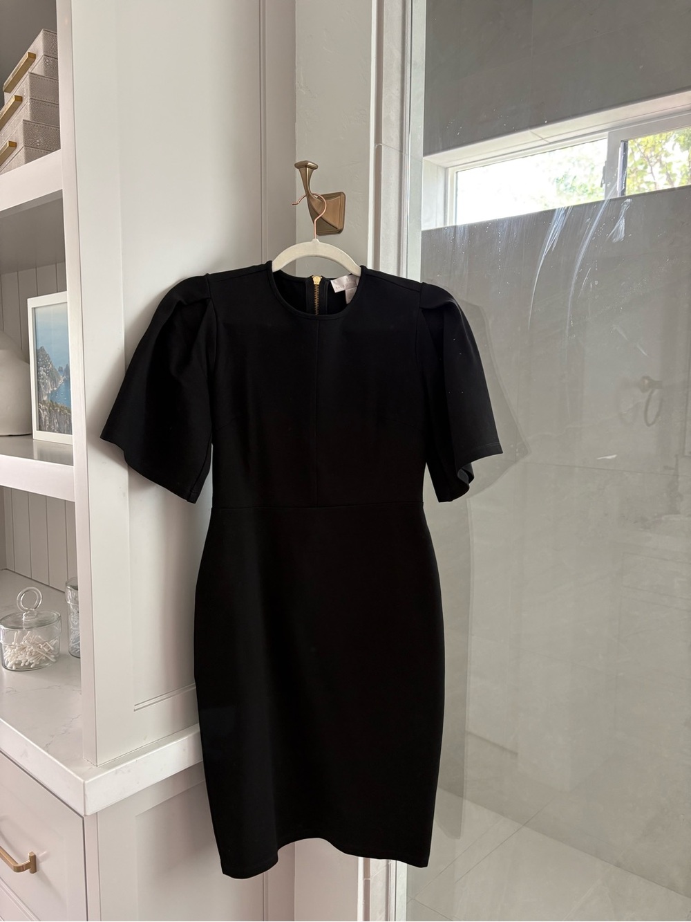Rachel Parcel Structured Puff-Sleeve Crepe Mini Dress